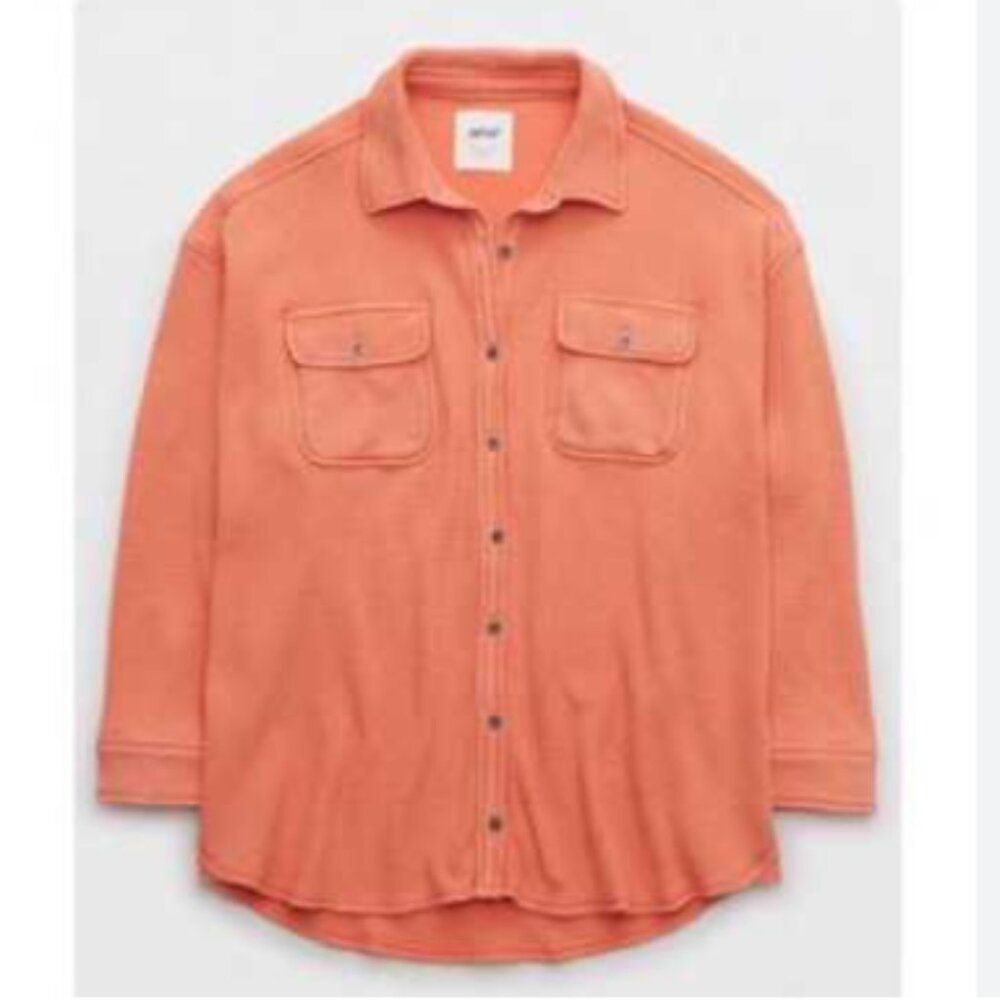 Aerie LumberJane Waffle Shirt Saturn Peach Orange Size L